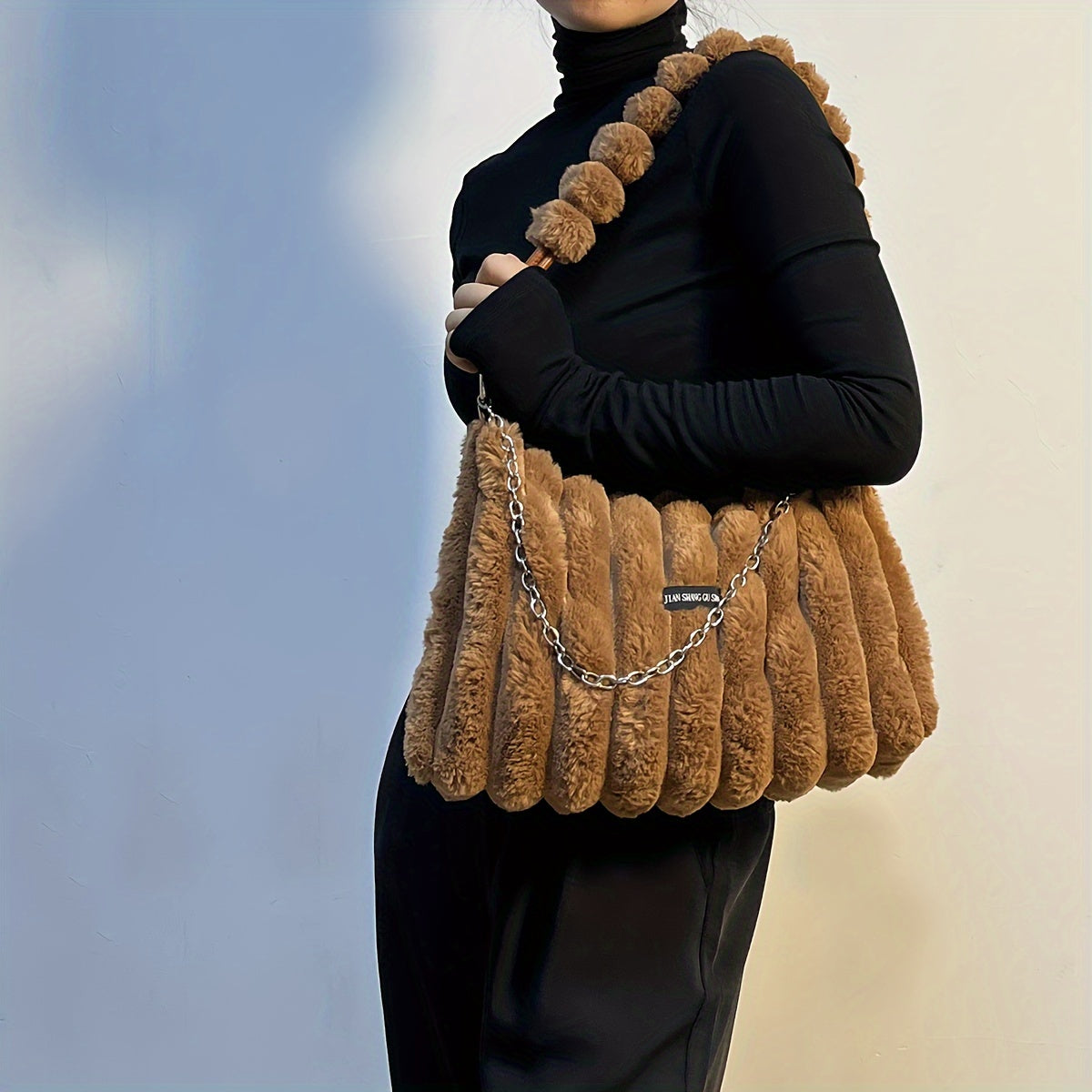 Plush Faux Fur Crossbody Bag with Detachable Adjustable Chain Strap