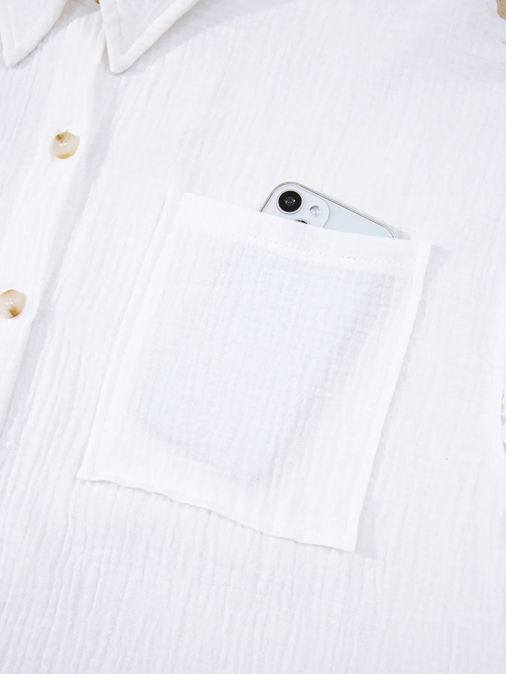 Lace Sleeve Button Down Shirt