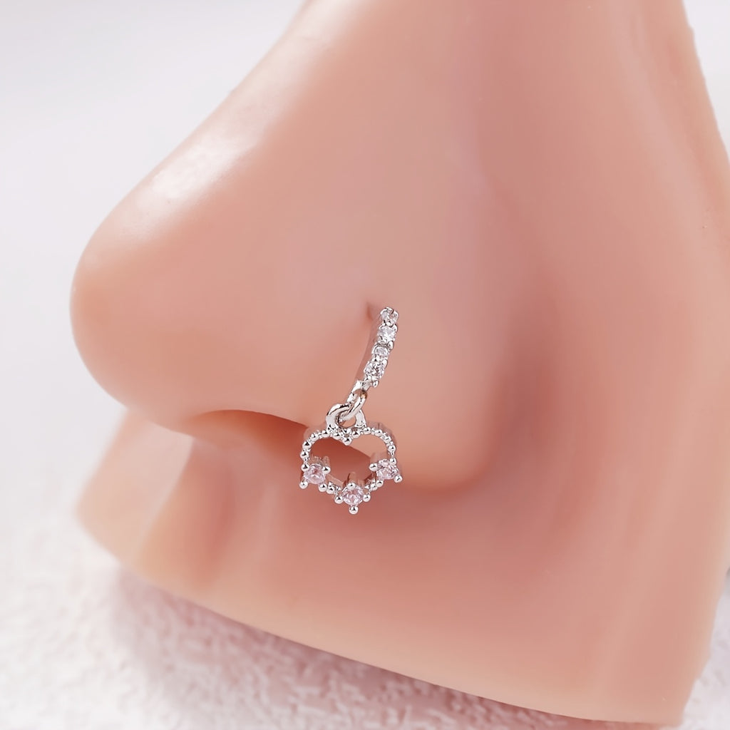 Cute Heart-Shaped Synthetic Cubic Zirconia Dangle Nose Ring