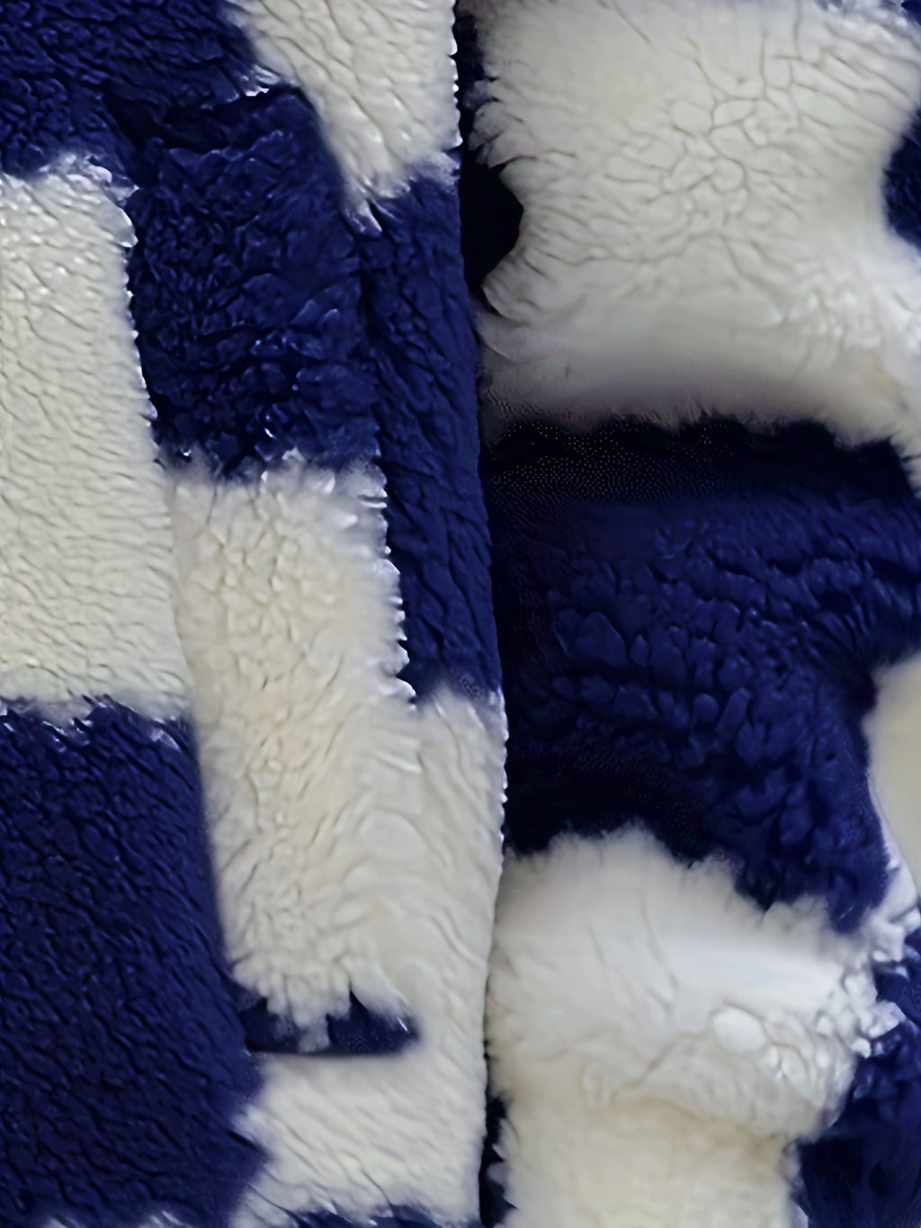 Blue & White Plush Checkered Winter Coat