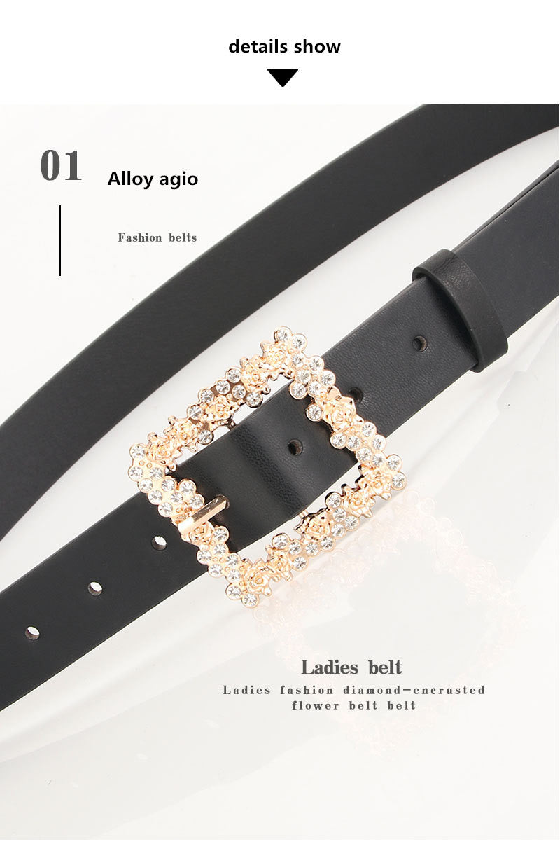Alloy Rhinestone Pin Buckle Belt