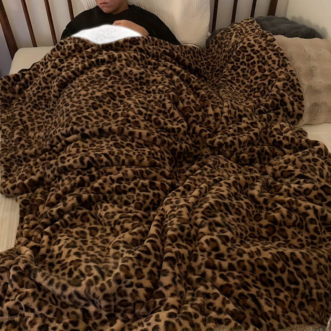 Leopard Print Plush Faux Fur Blanket
