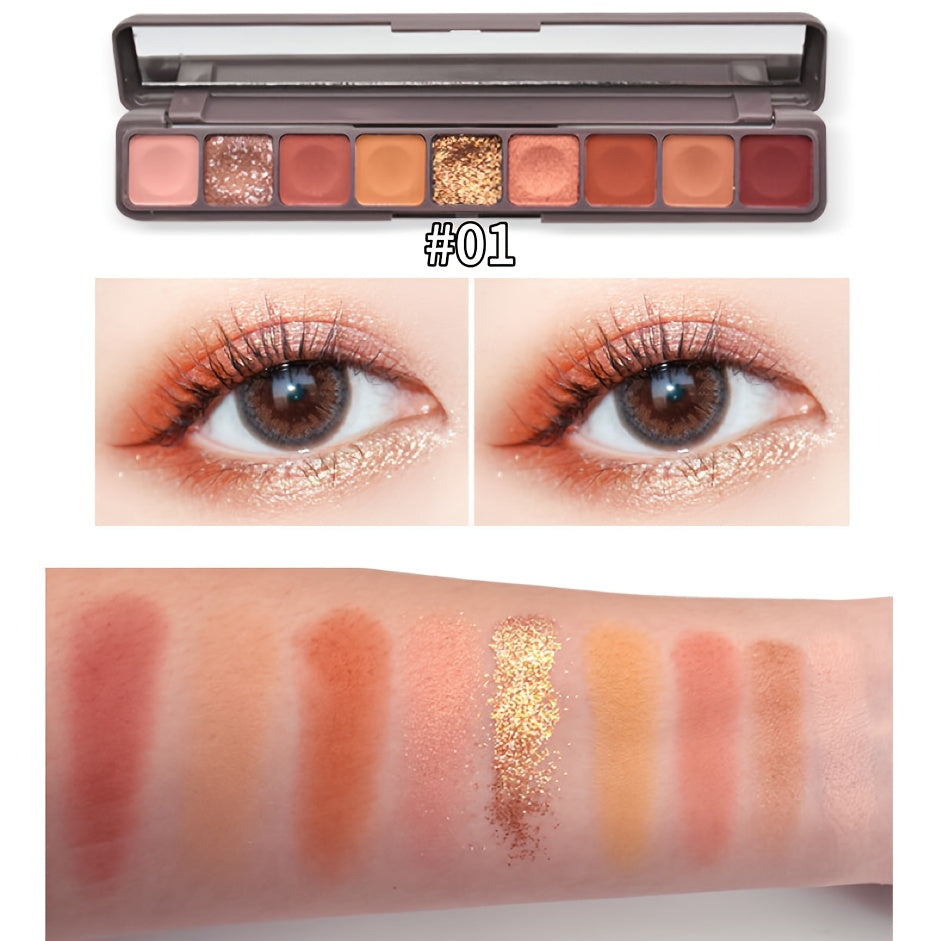 9-Color Glitter Eyeshadow Palette with Shimmer & Metallic Finishes
