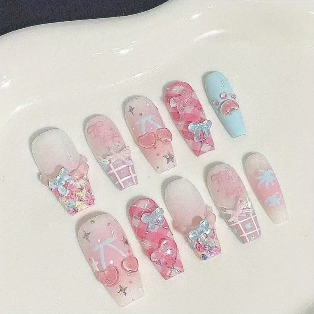 20pcs Floral Cherry Half Handmade Nail Art Wearing Armor Spring New High end Cat Eye Cherry Cute Charm Whitening Nail Art, Suitable for Birthday, School Start Season Graduation Ceremony Gifts or Daily Commuting Parties