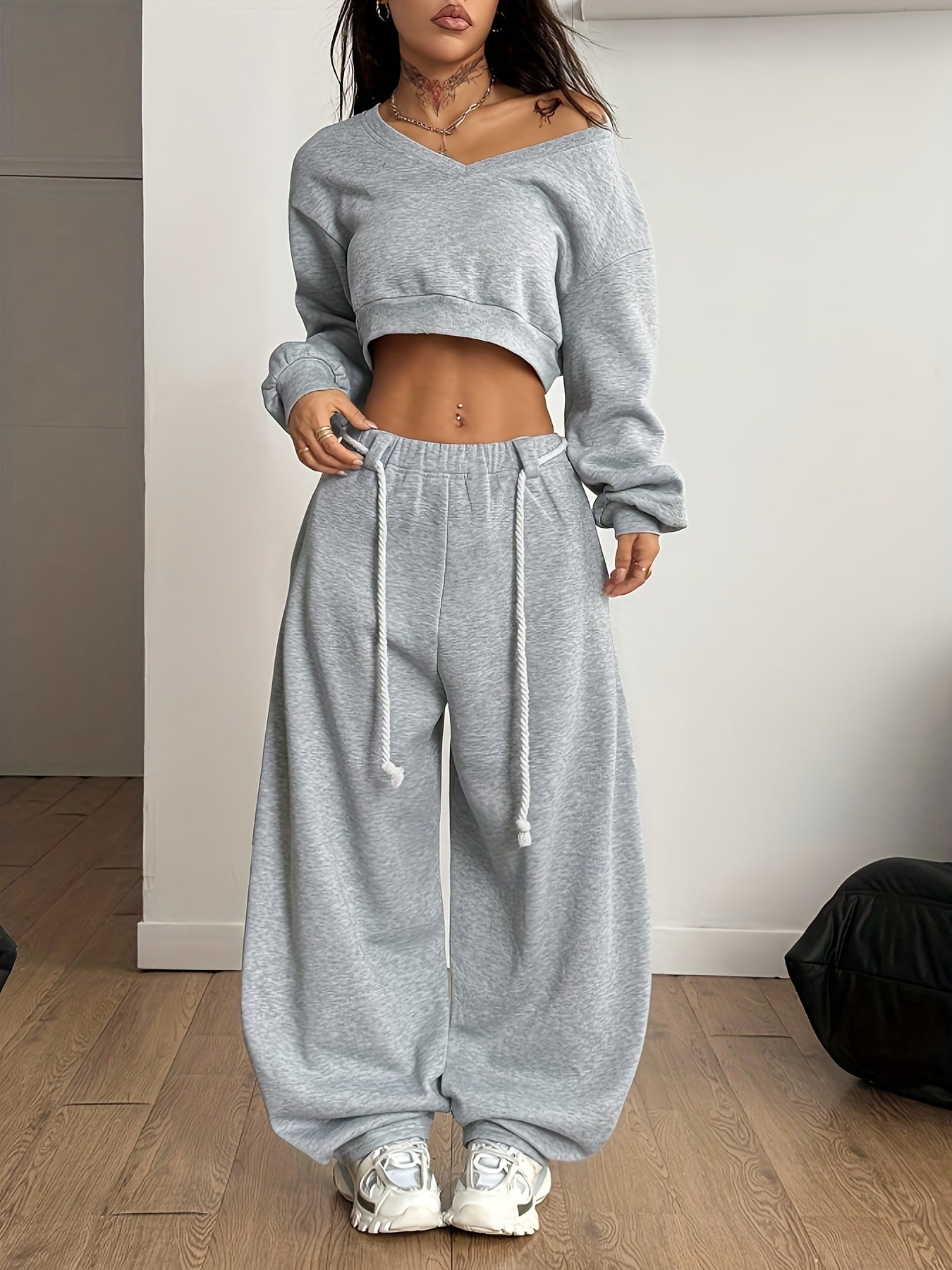 2025 No.: ZD0926244 Autumn/Winter Women's Oversize Solid Color Simple Fashion Long Pants Long Sleeve Set