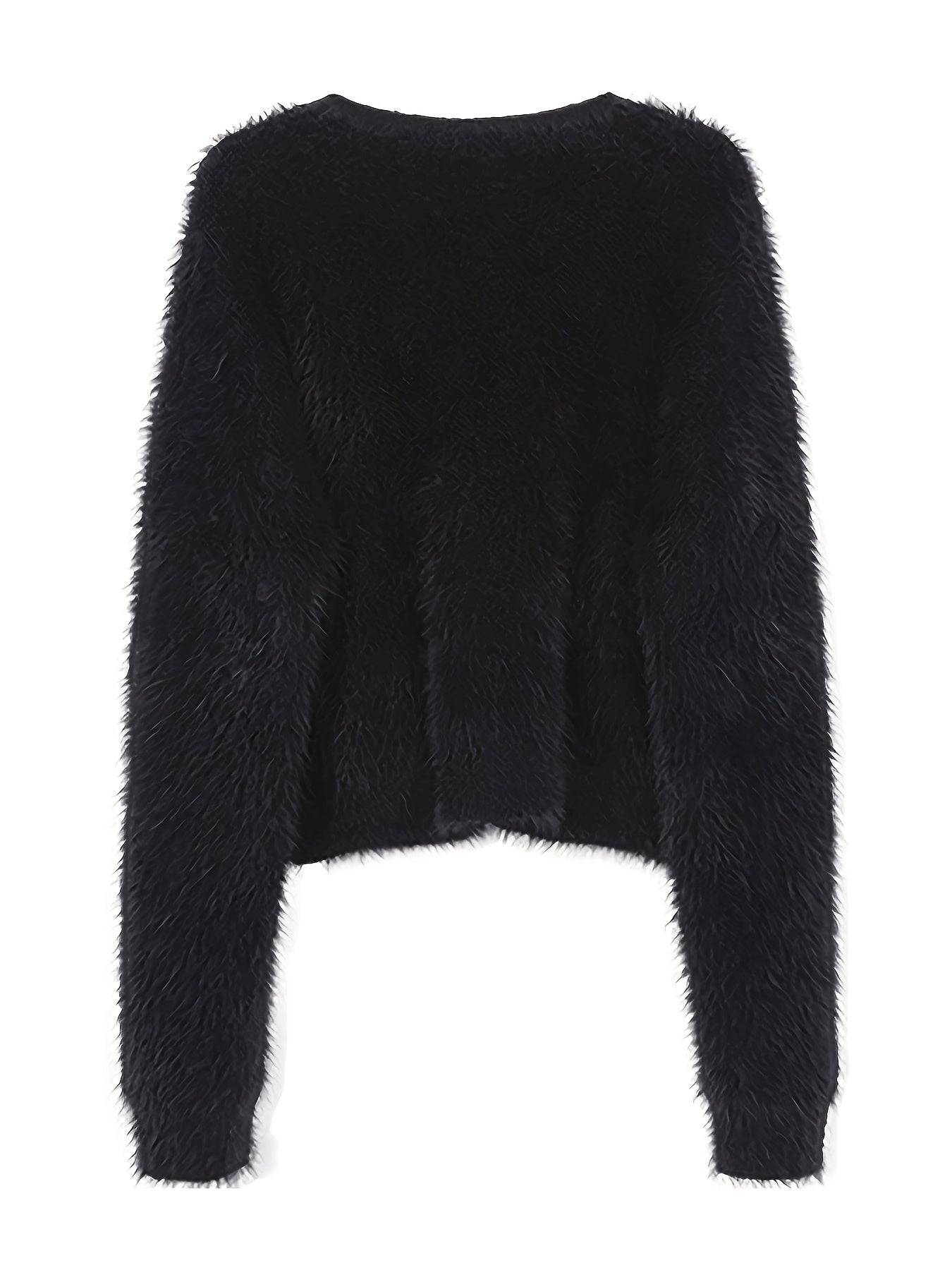 Women's Cozy V-Neck Sweater Coat Imitation Mink Cardigan - Loose Fit Long Sleeve Medium Stretch Fall Winter Casual Outerwear, Cute Sweater, Seasonal Wardrobe, Relaxed Silhouette, Soft Fabric, Casual Attire