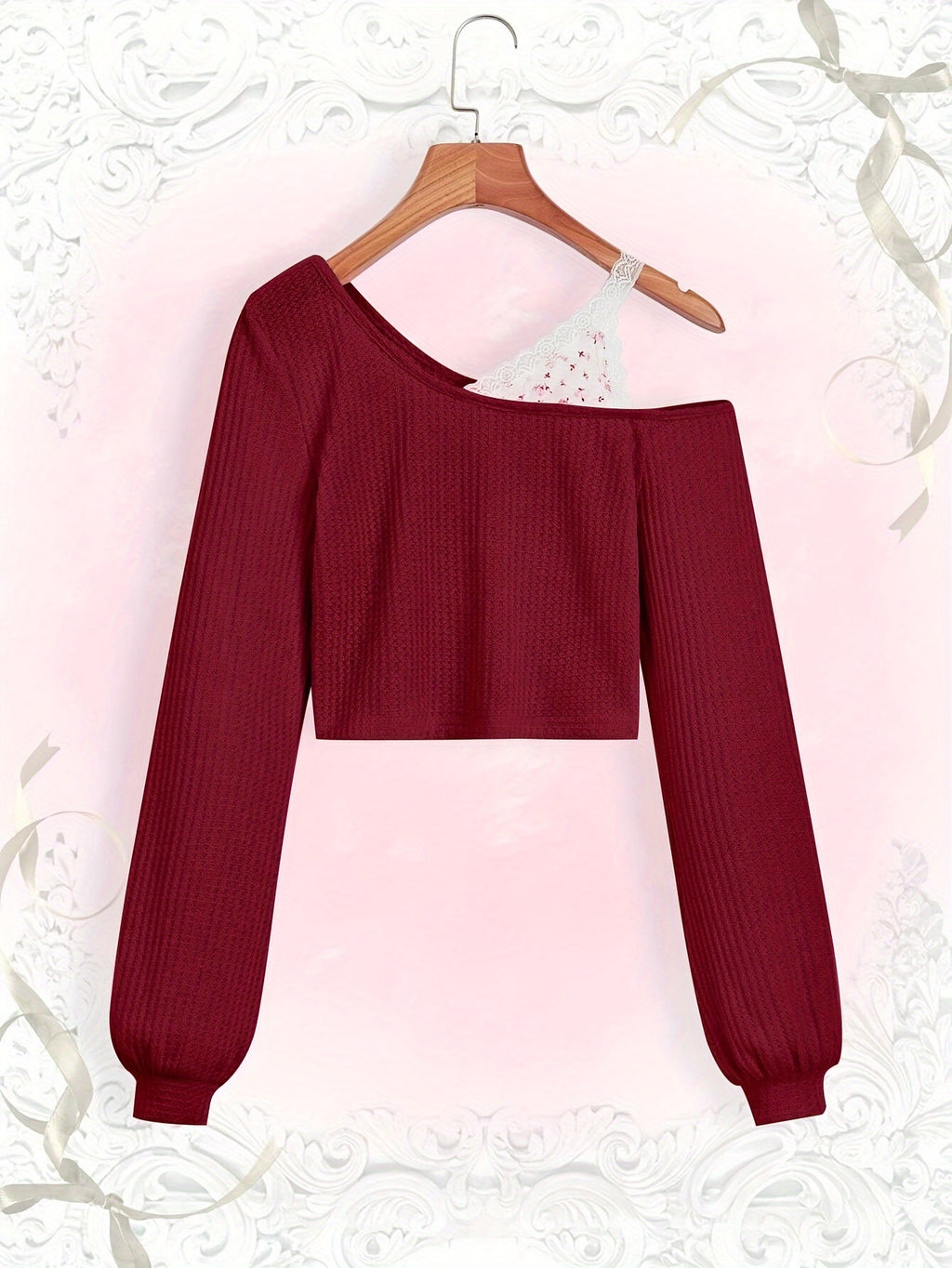 Lace Trim Off-Shoulder T-Shirt