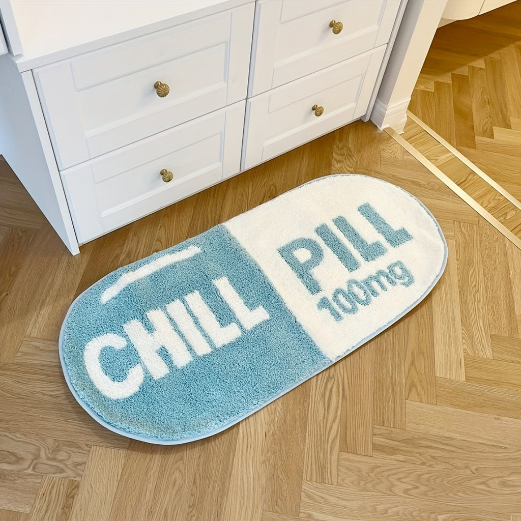 "CHILL PILL 100mg" Non-Slip Absorbent Polyester Area Mat