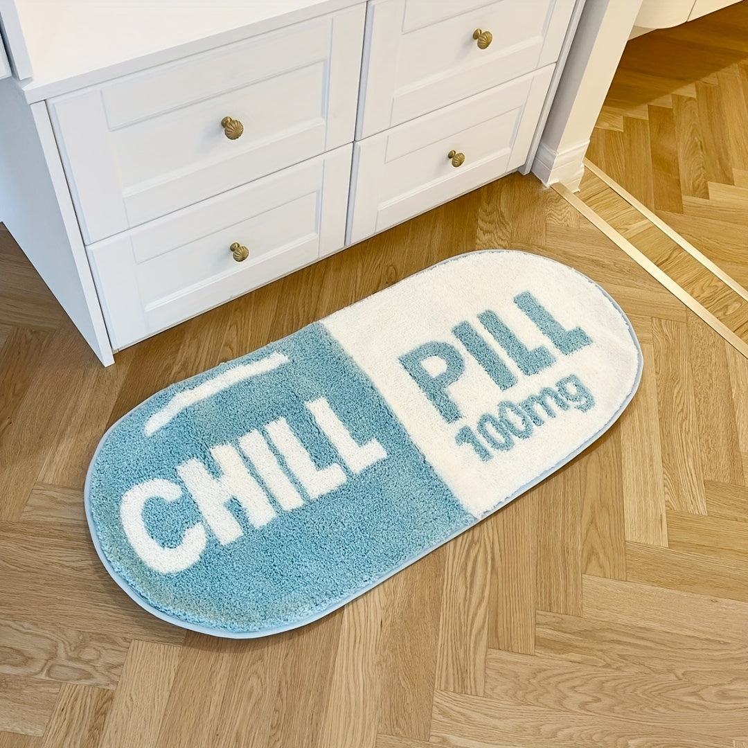 "CHILL PILL 100mg" Non-Slip Absorbent Polyester Area Mat