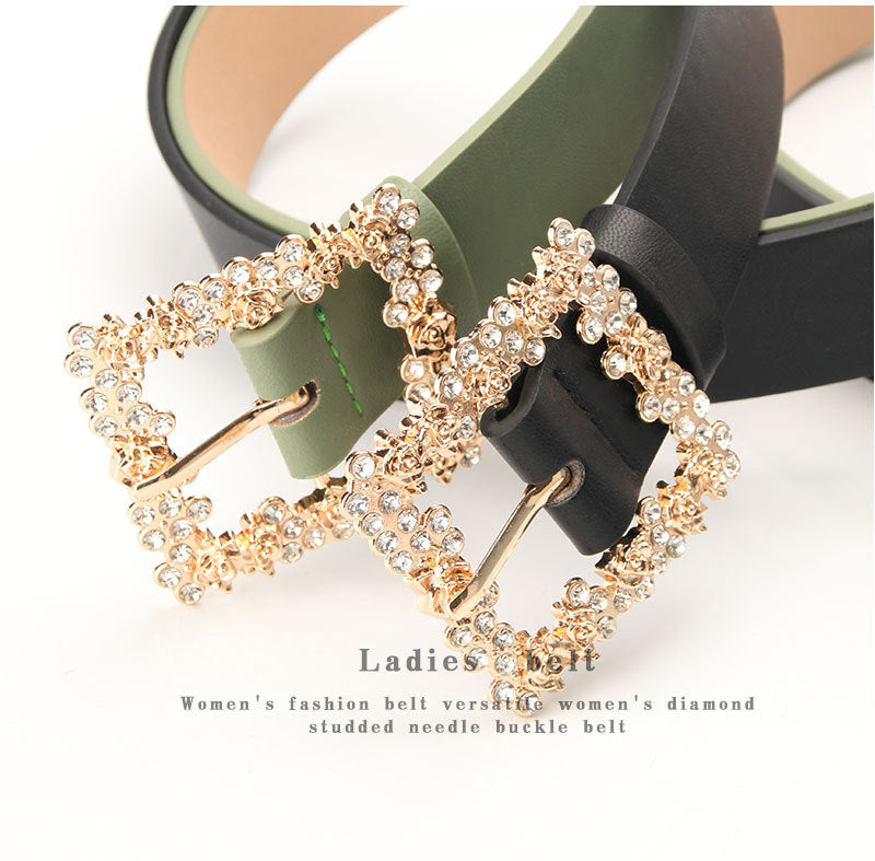 Alloy Rhinestone Pin Buckle Belt