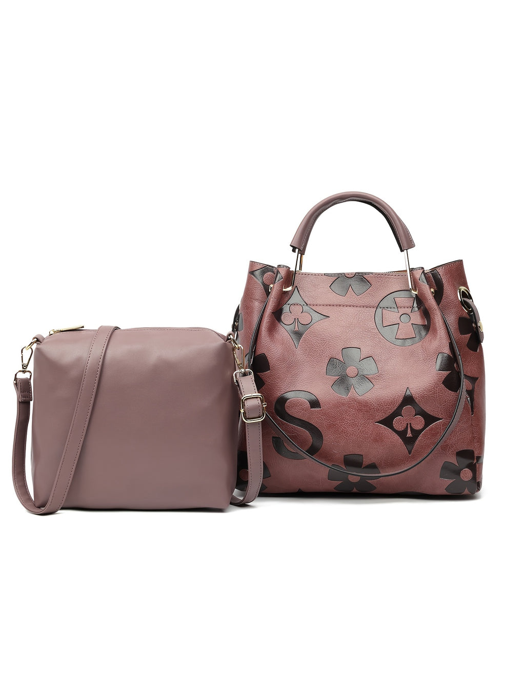 Floral Embossed Synthetic Leather Satchel Handbag