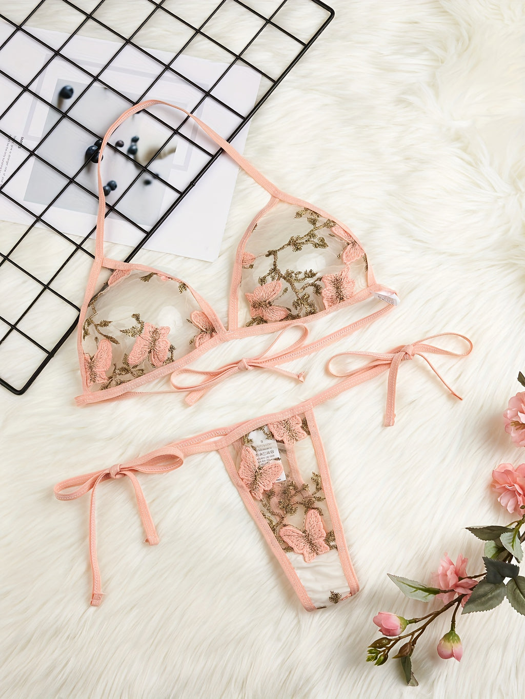 Butterfly Embroidery Transparent Lingerie Set