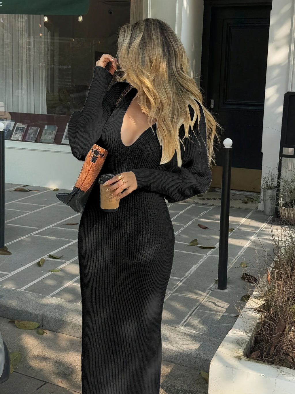 Women's Elegant V-Neck Maxi Dress - Winter Long Dress with V-Neck Bodice & Slim-Fit, Machine Washable Solid Color Dress for Weddings, Parties, - Versatile Fall Winter Wedding Guest Gown (LL168) - Non- Dress, No Bulk