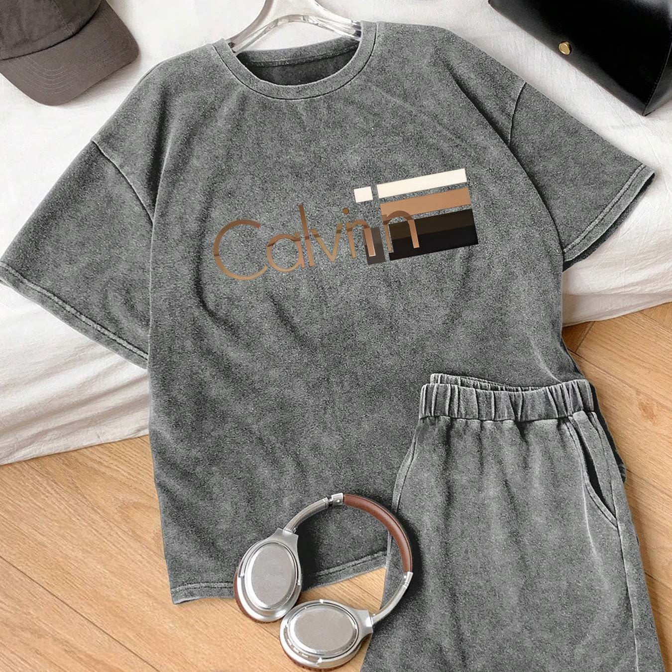 Men's & Women's 230g Heavyweight 100% T-Shirt - Vintage Washed Oversized Short Sleeve Round Neck Pink Tee with Logo-Like Horizontal Stripe Print (Beige//Maroon) - Soft Breathable Casual Summer Top, Locally Shipped, Women Two