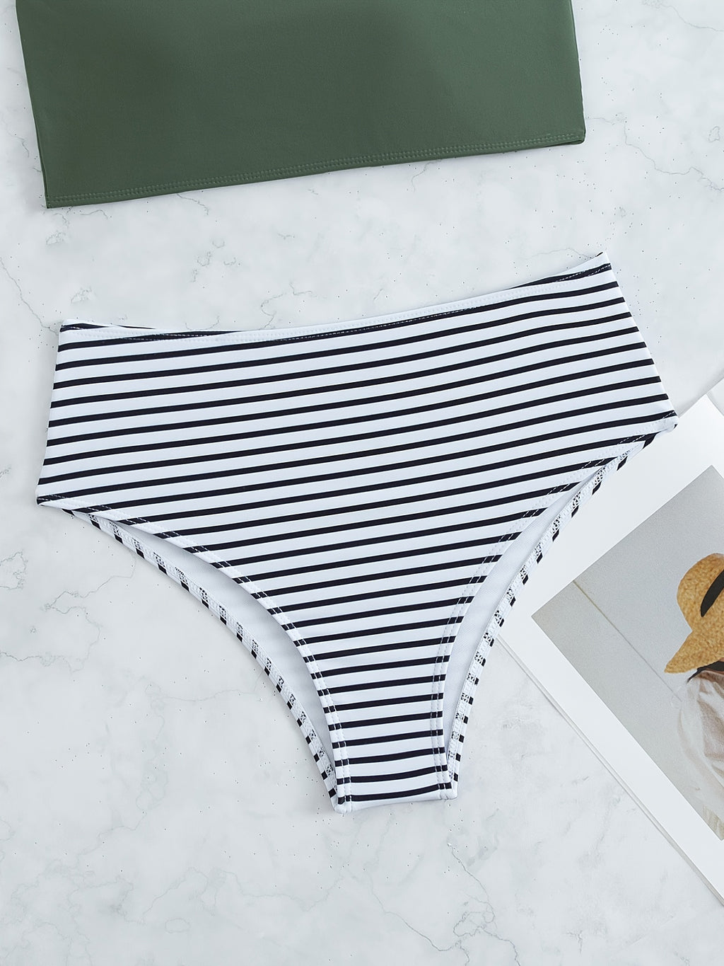 Striped Print Bandeau Two Piece Swimsuit