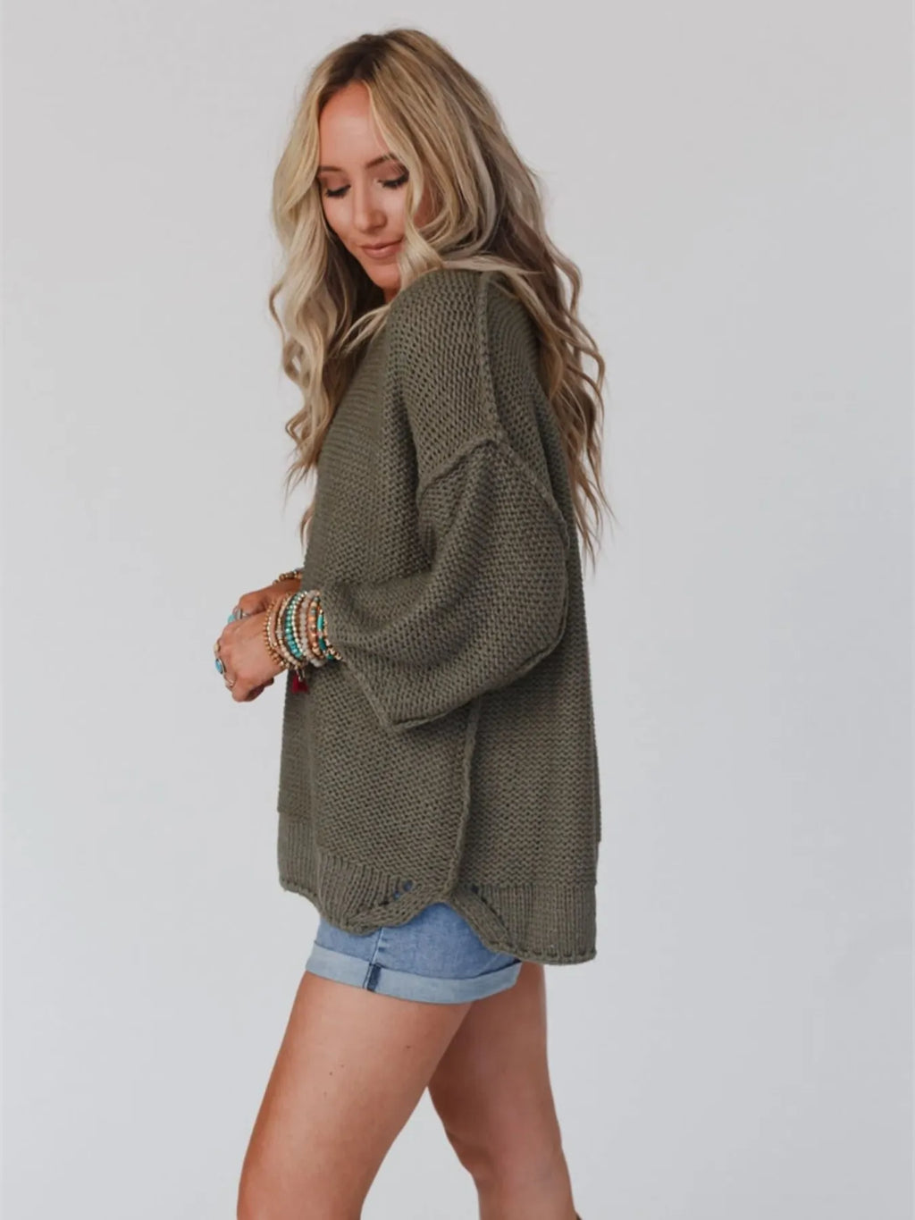 Round Neck Oversized Knit Top with Relaxed Fit