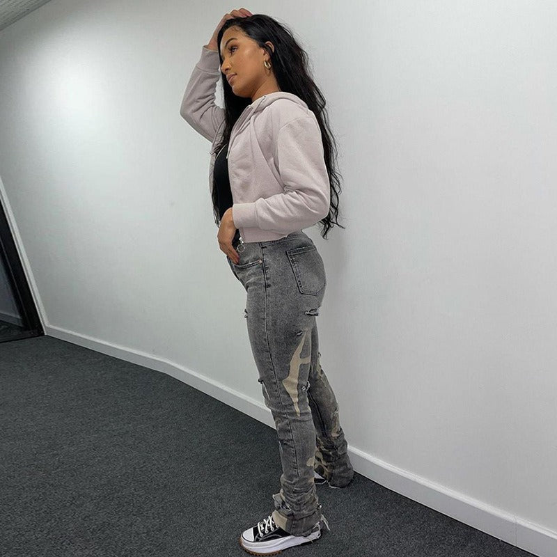 High-Waist Ripped Jeans