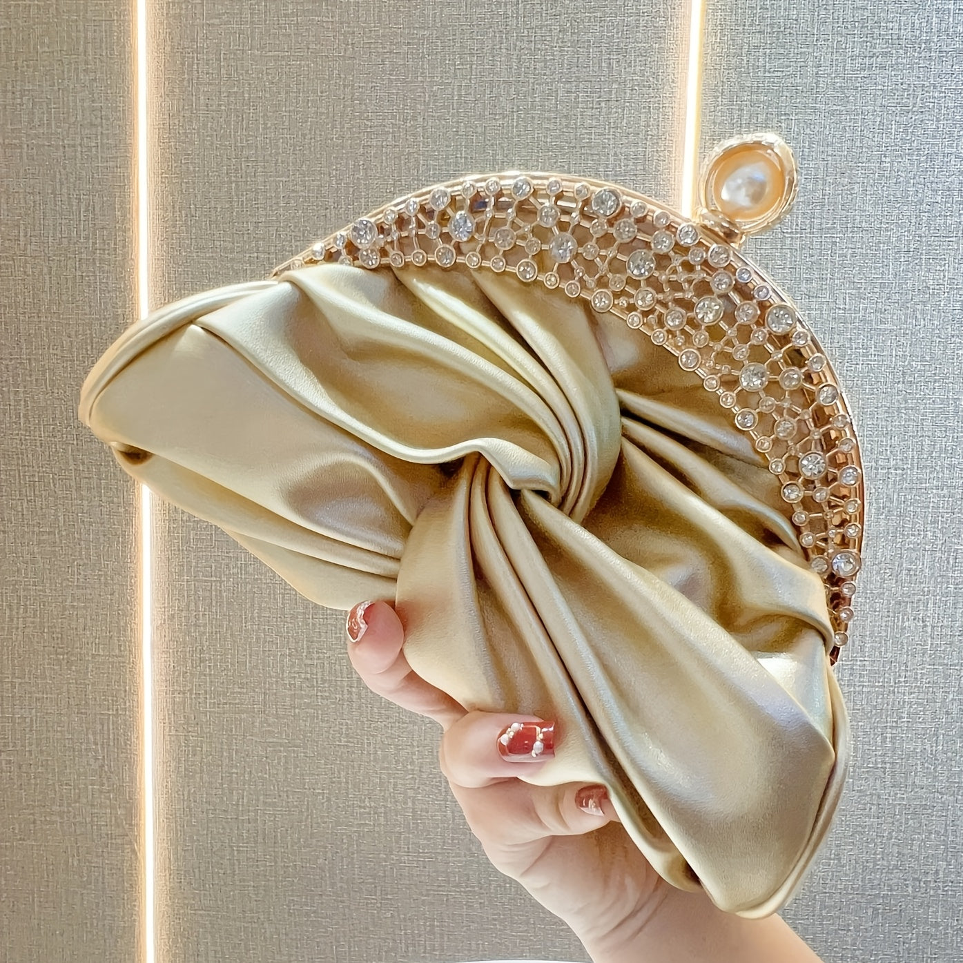 Elegant White Mini Clutch with Golden Rhinestone Crown