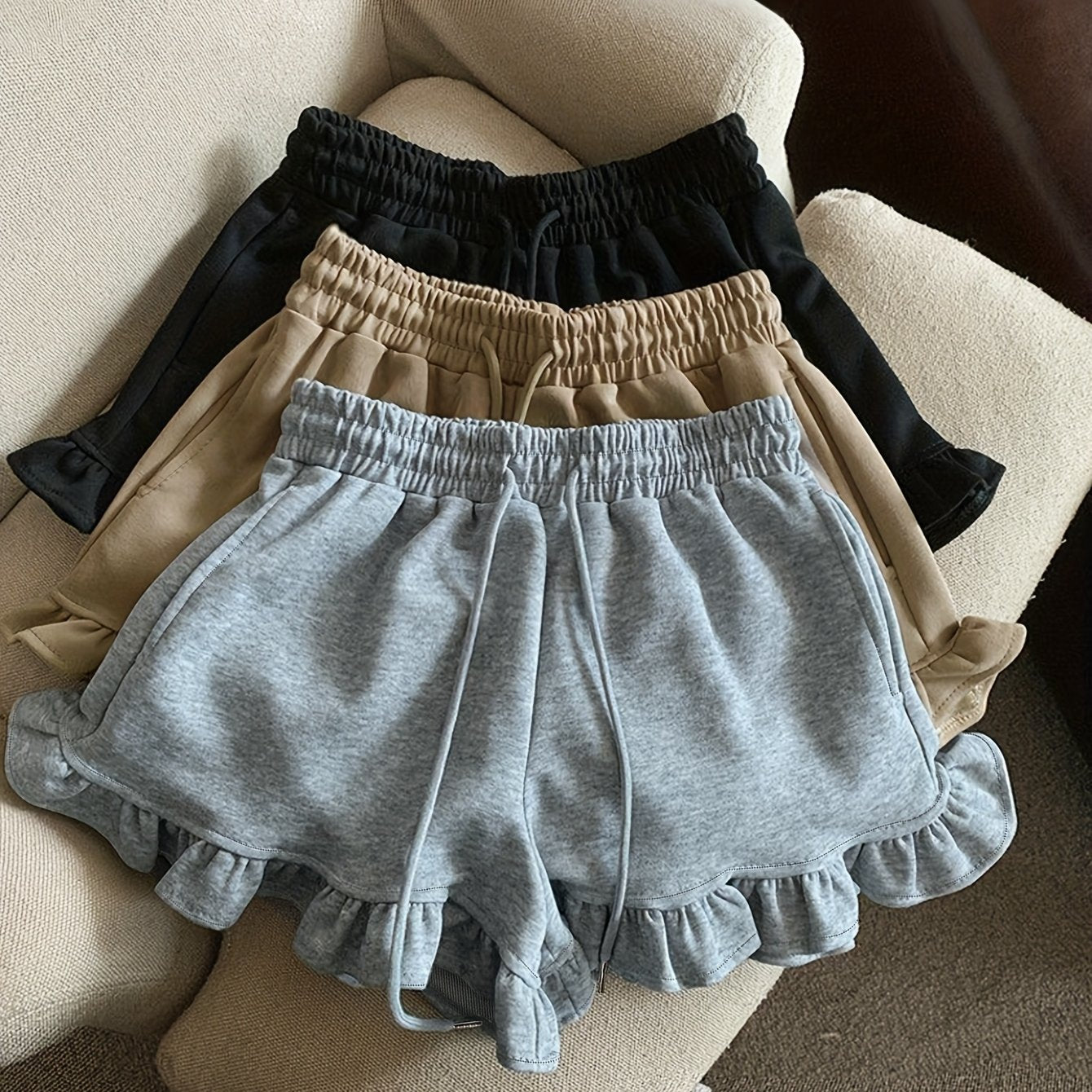 {3pcs} Casual Ruffle Shorts