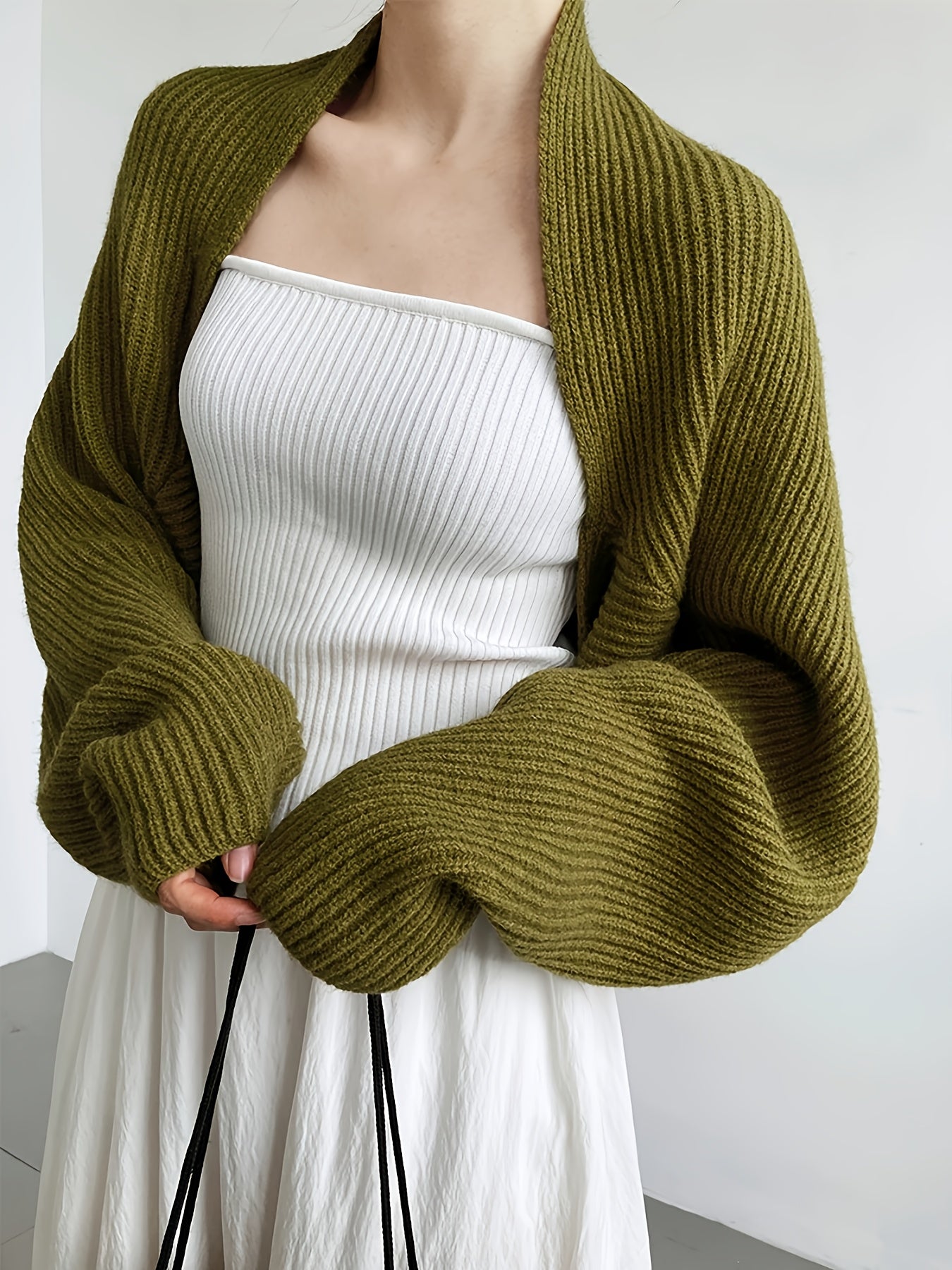 Women'S Olive Green Ribbed Cardigan with Front Button Detail - Casual Off-Shoulder Style, Long Sleeves, Lightweight & Breathable for Spring/Fall, Fall Cardigan | Offshoulder Cardigan | Construction