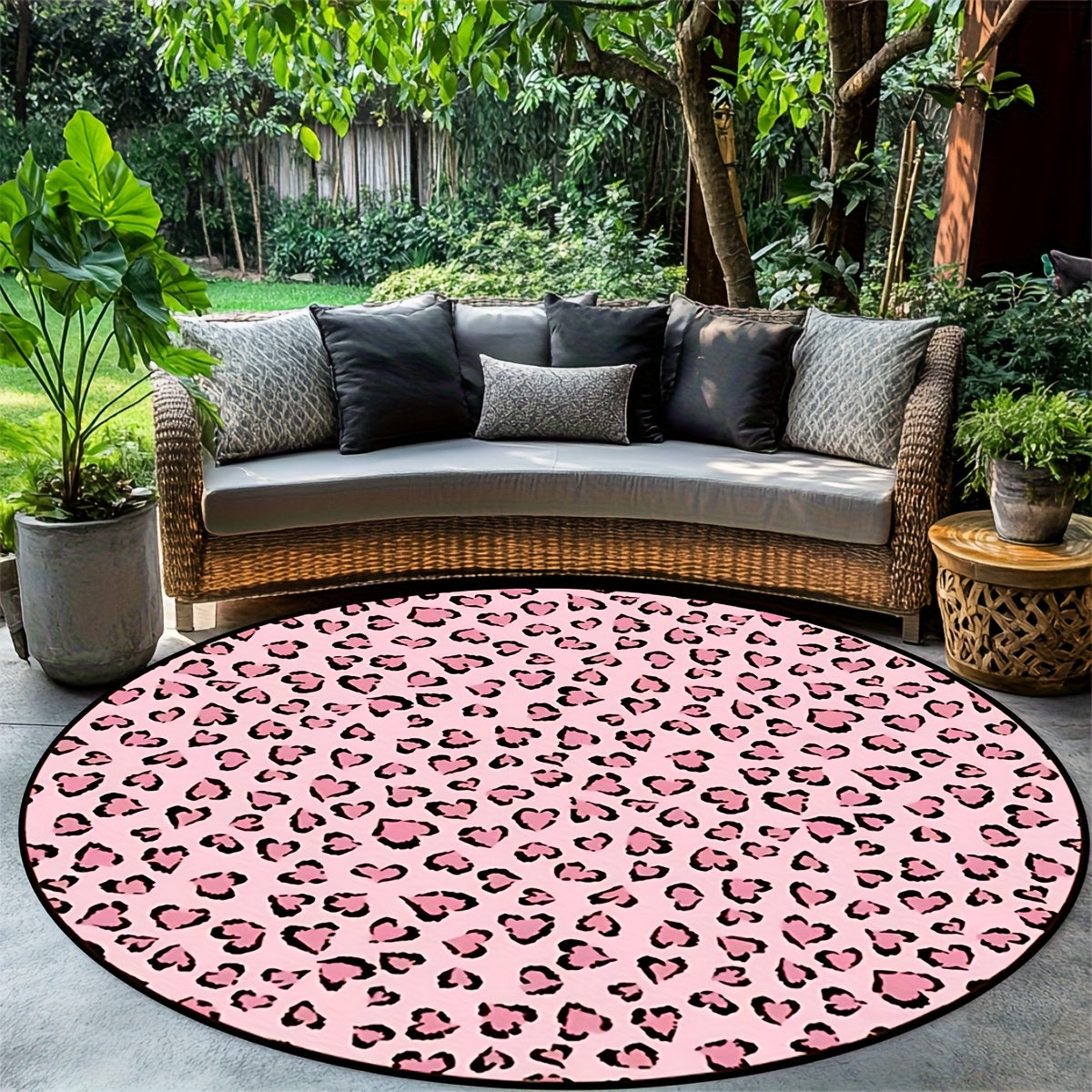 Pink Leopard Print Round Mat