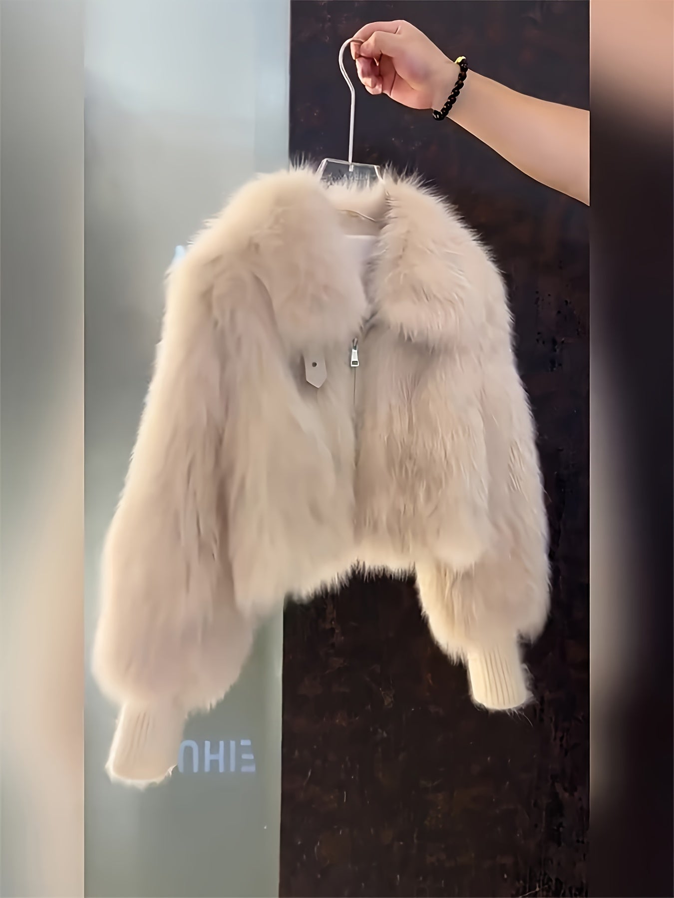 Faux-Fur Jacket with Hood-like Collar