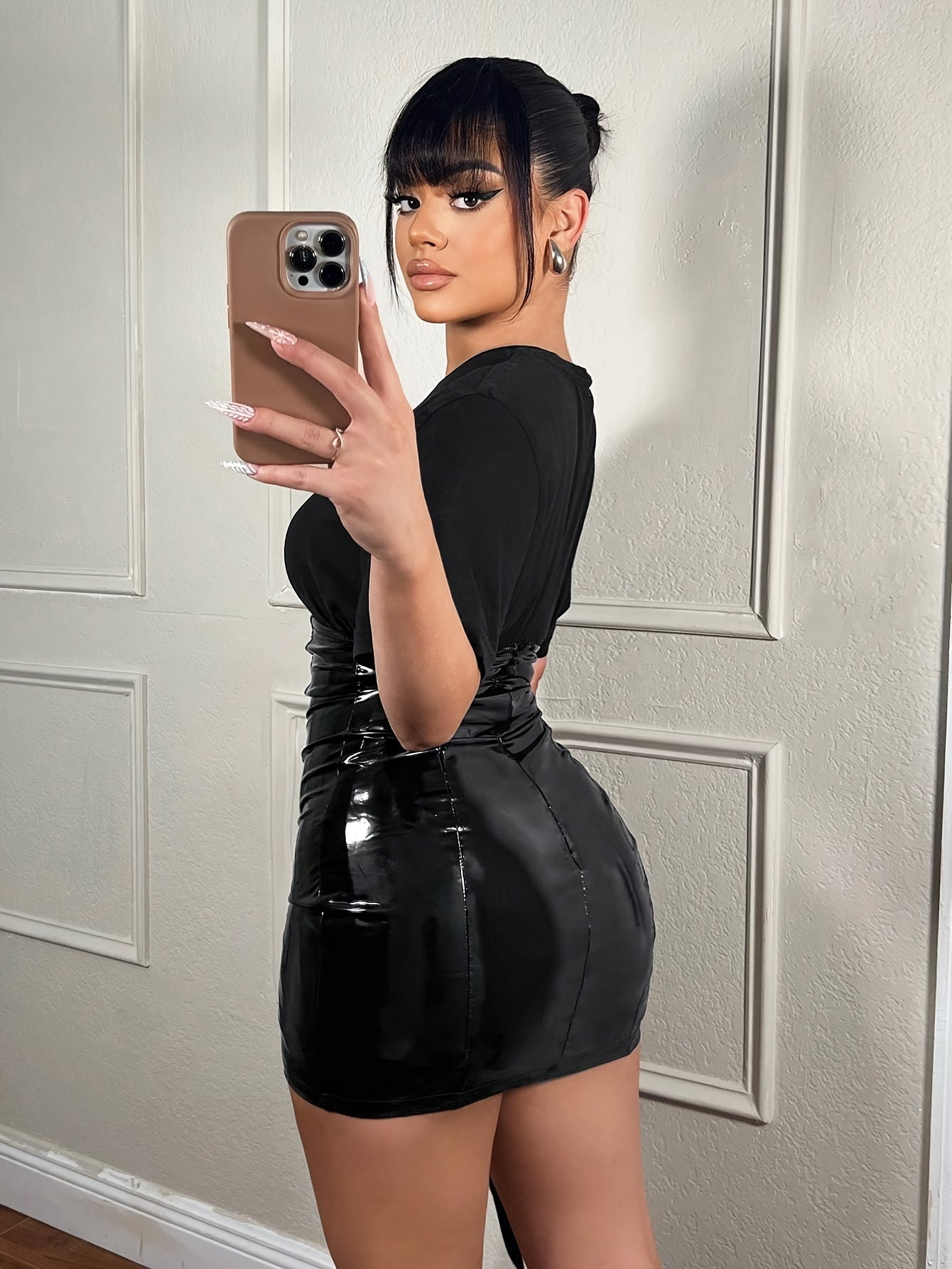 Glossy Black PU Leather Bodycon Mini Skirt