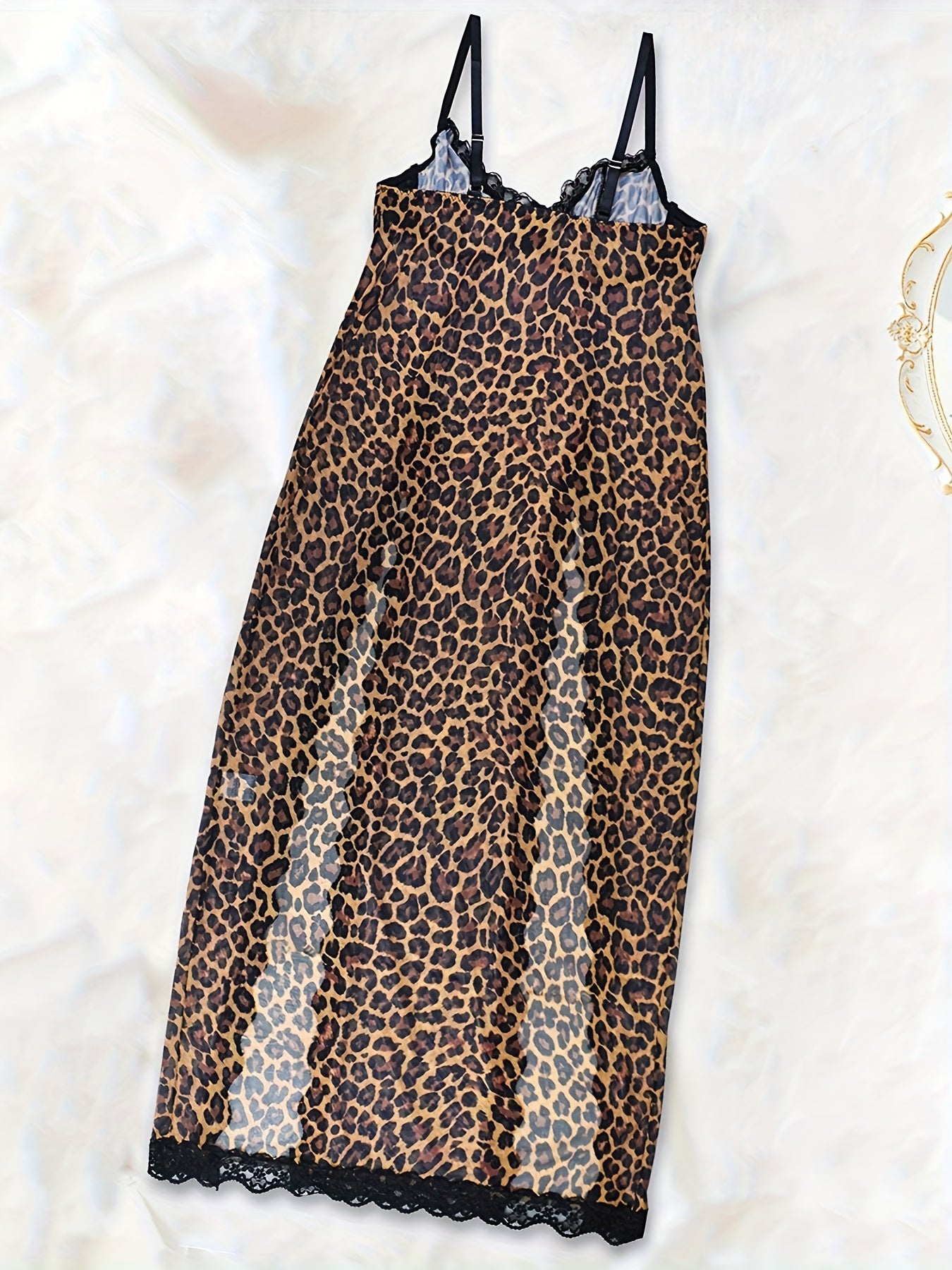 Wild Charm Style Leopard Print Lace Trim Sexy Lingerie Set