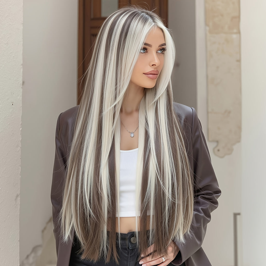 Gradient Blonde Straight Hair Wig Mixed With Brown And Golden Lace Wig