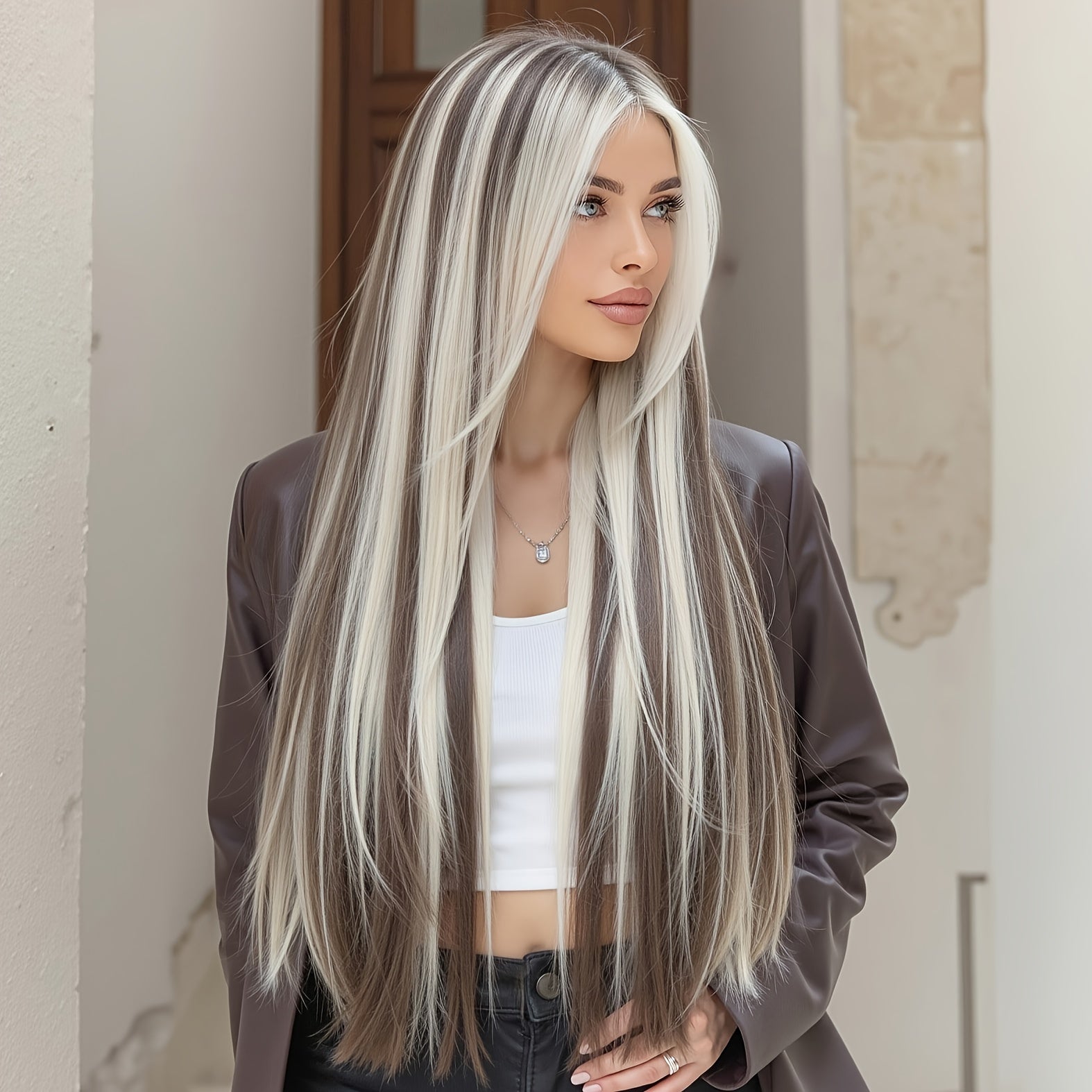 Gradient Blonde Straight Hair Wig Mixed With Brown And Golden Lace Wig