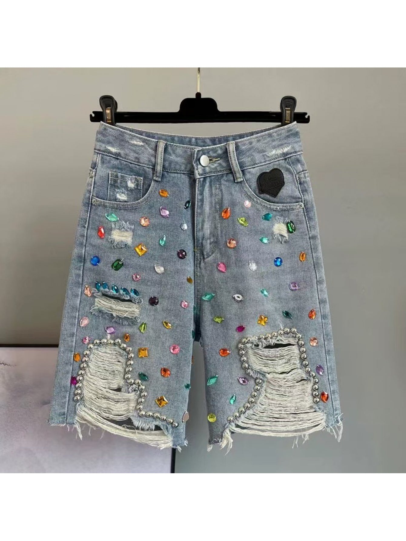 High-Waist Rhinestone Capris