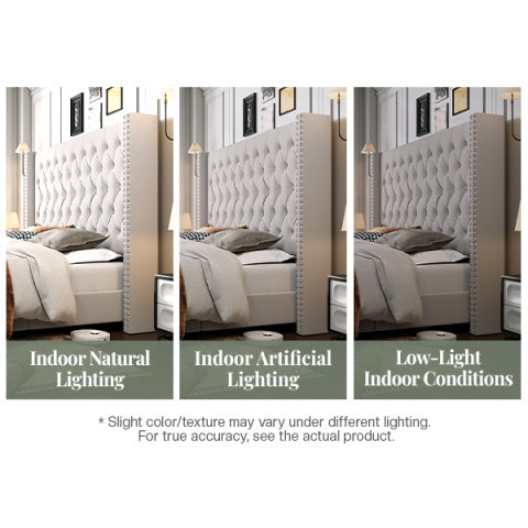 61.4" Tall Luxury Bed Frame with Tufted Wingback Headboard