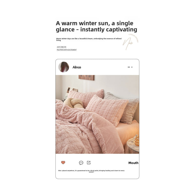 Faux Rabbit Fur Embossed Milk Duvet Cover