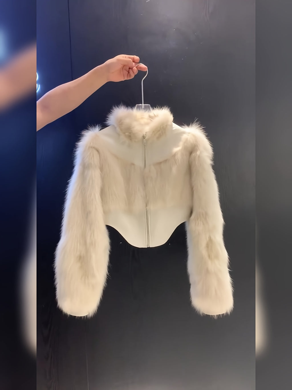 White Plush Fur Trim Short Jacket