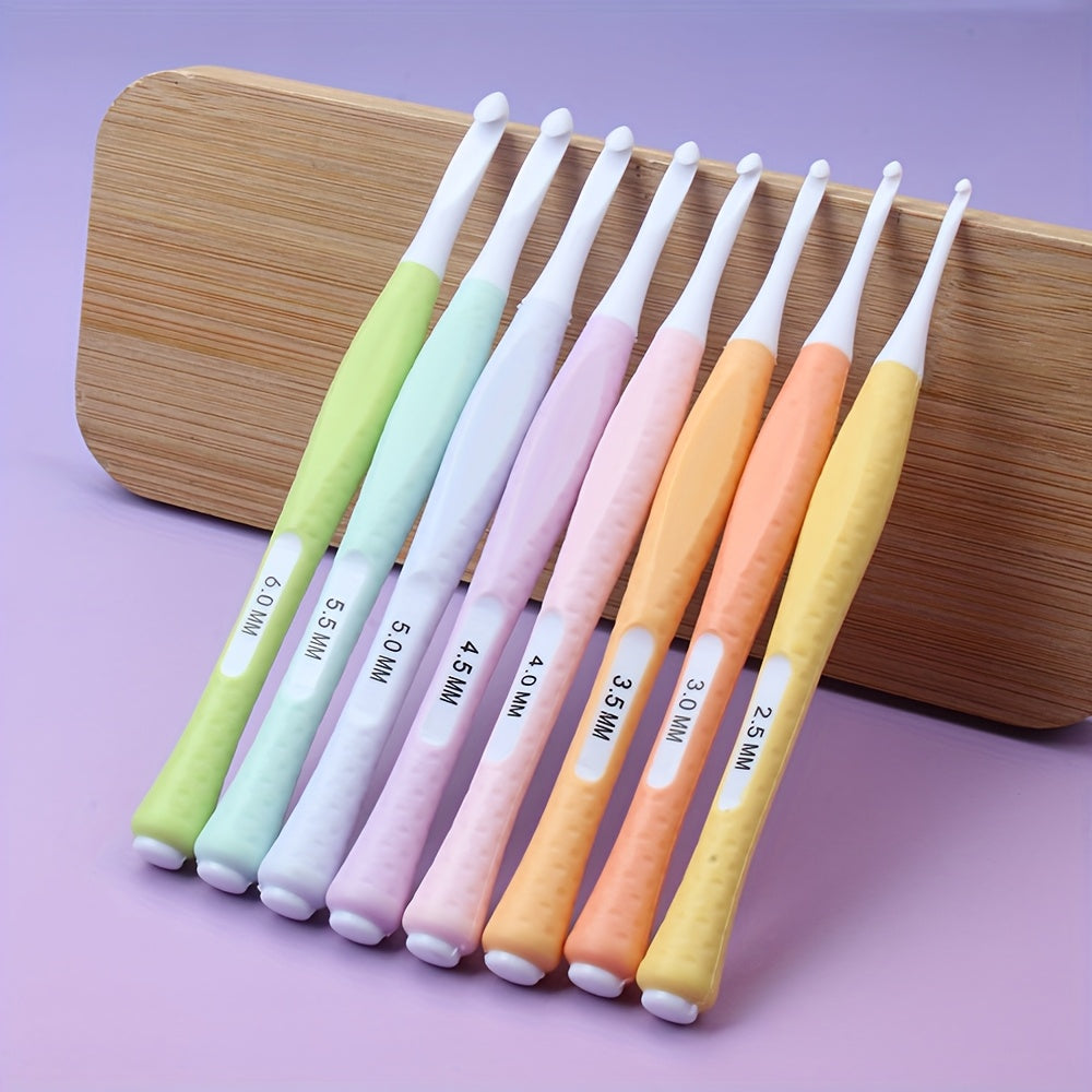 8pcs Candy Color Soft Handle ABS Crochet Hooks