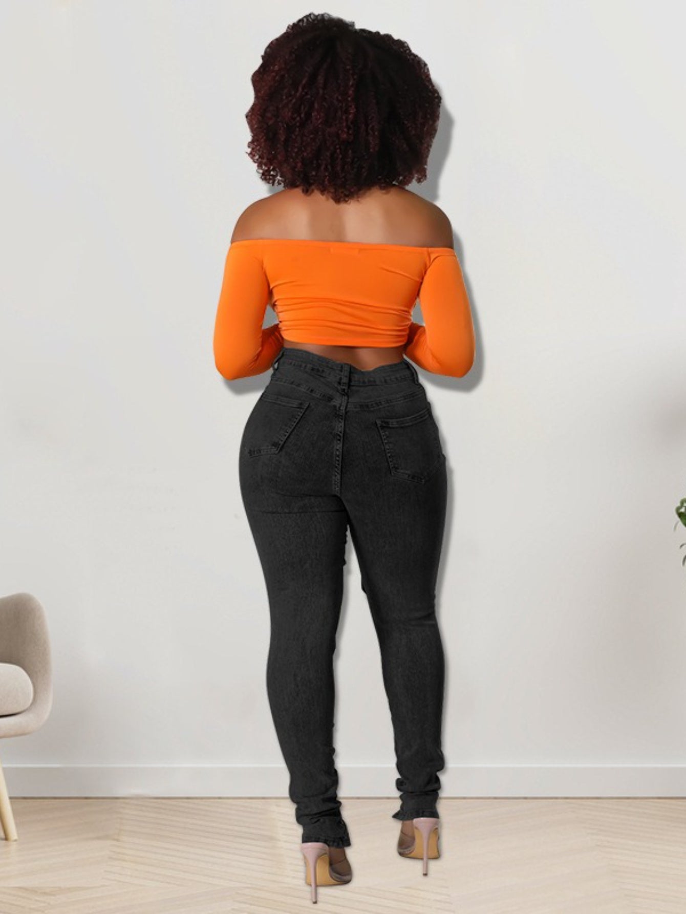 Cropped Denim Jeans with Lace-Up Detail