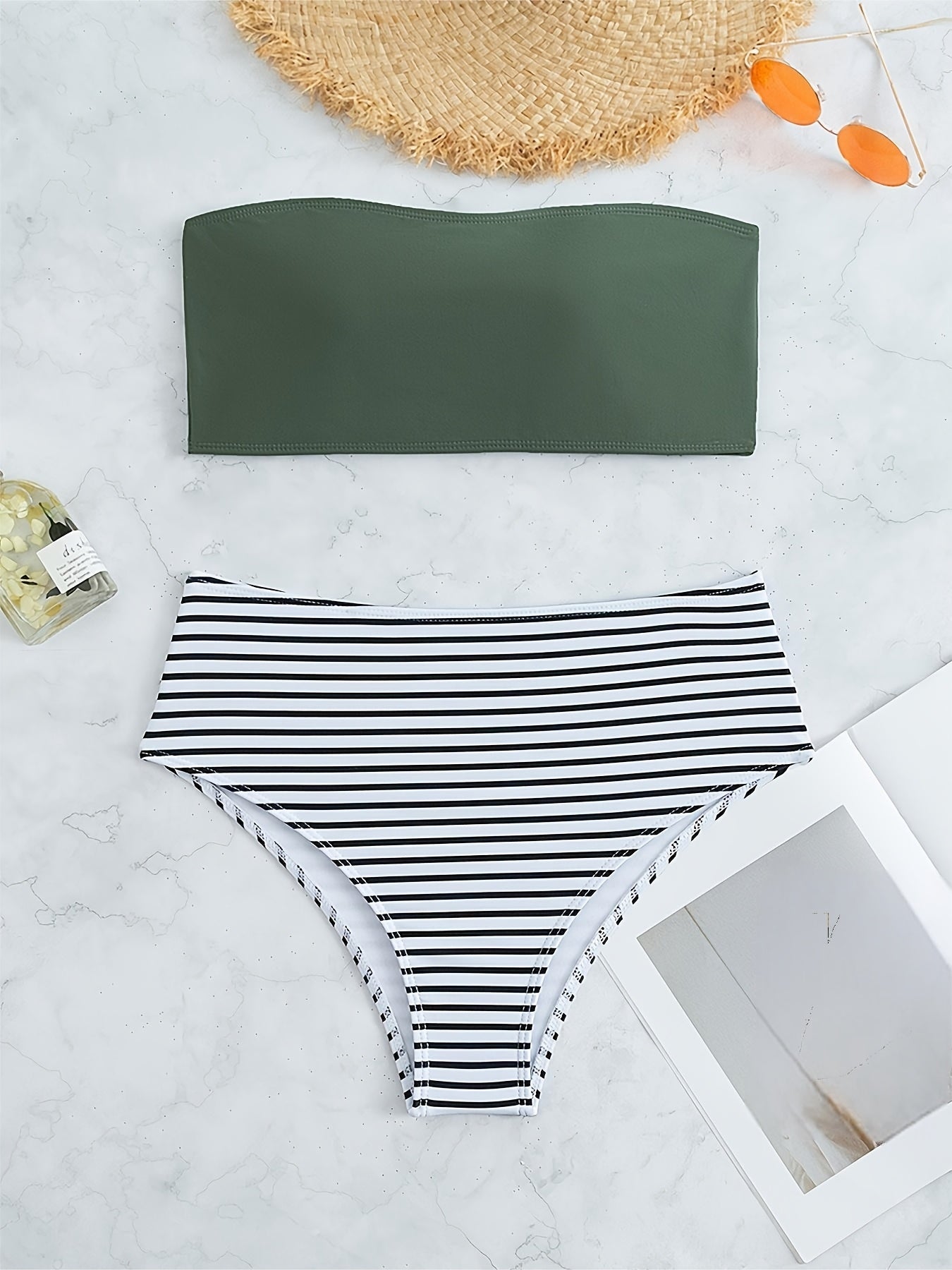 Striped Print Bandeau Two Piece Swimsuit