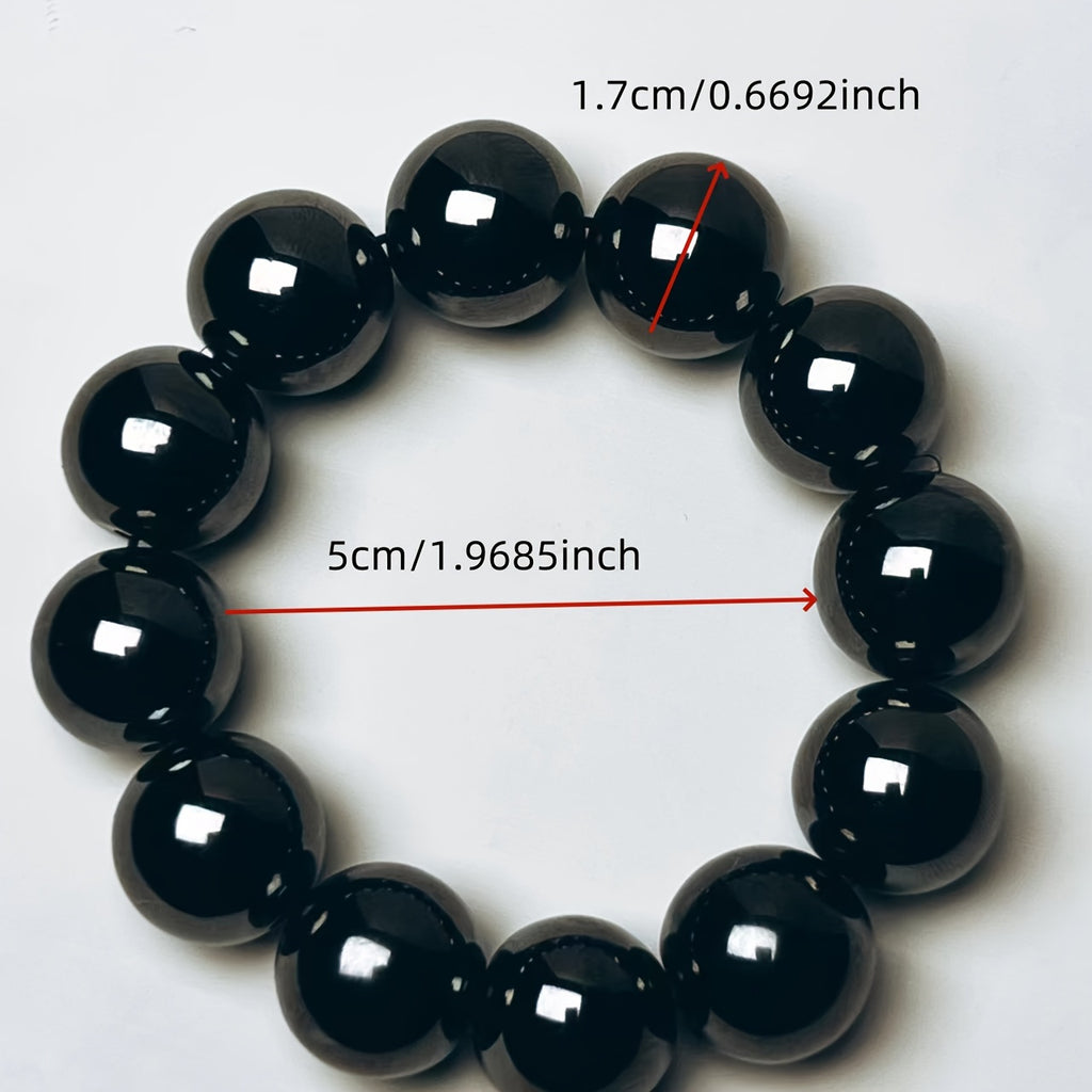 Handmade 18mm Black Obsidian Bead Bracelet