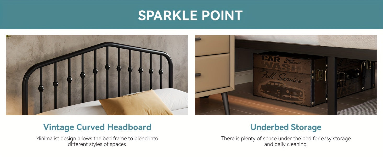 14'' Queen Size Heavy-Duty Wrought Iron Bed Frame