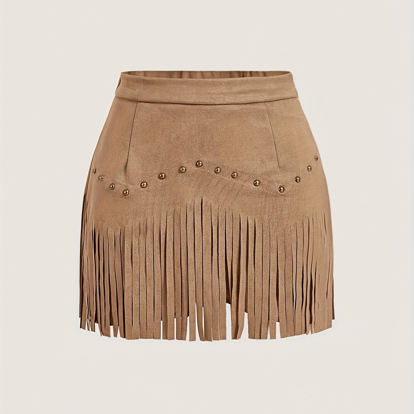Women's Vintage Rivet Tassel Brown A-Line Skirt