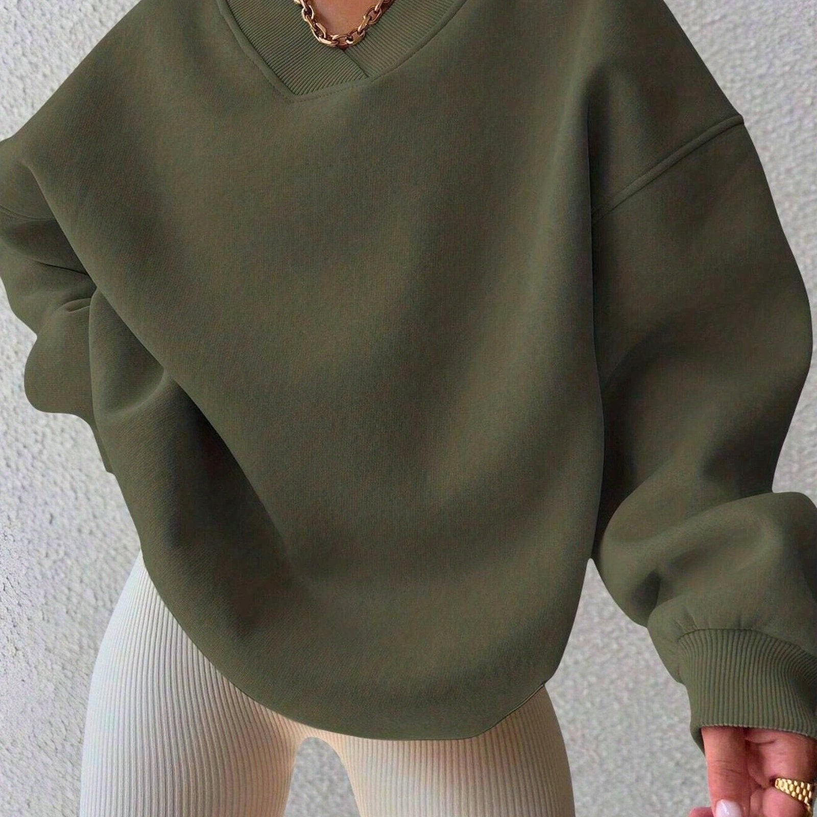 V-Neck Oversized Pullover Sweatshirt
