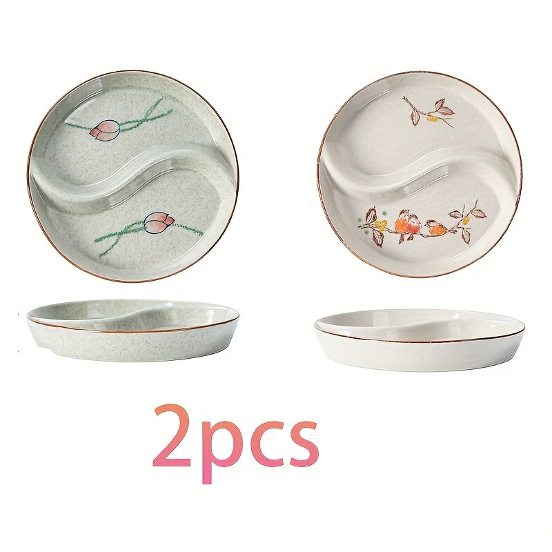 2 Under-glaze Ceramic Compartment Plates