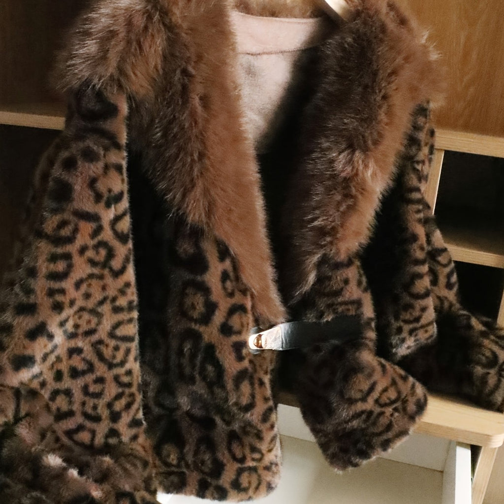 Leopard Print Faux Fur Collar Jacket