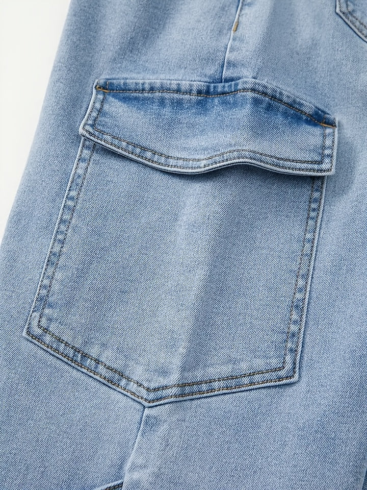 Denim Curved Bow Side Pocket Straight Trousers