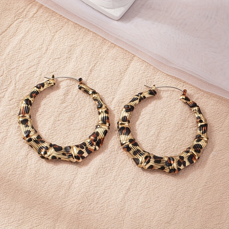 Leopard Print Iron Bamboo Pattern Earrings