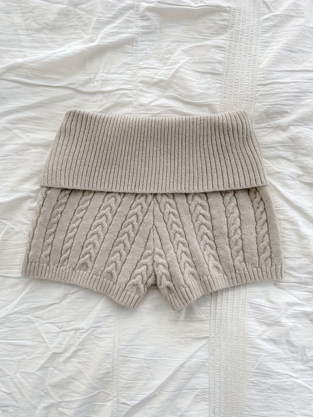 Lapel Button Waist Sweater Shorts