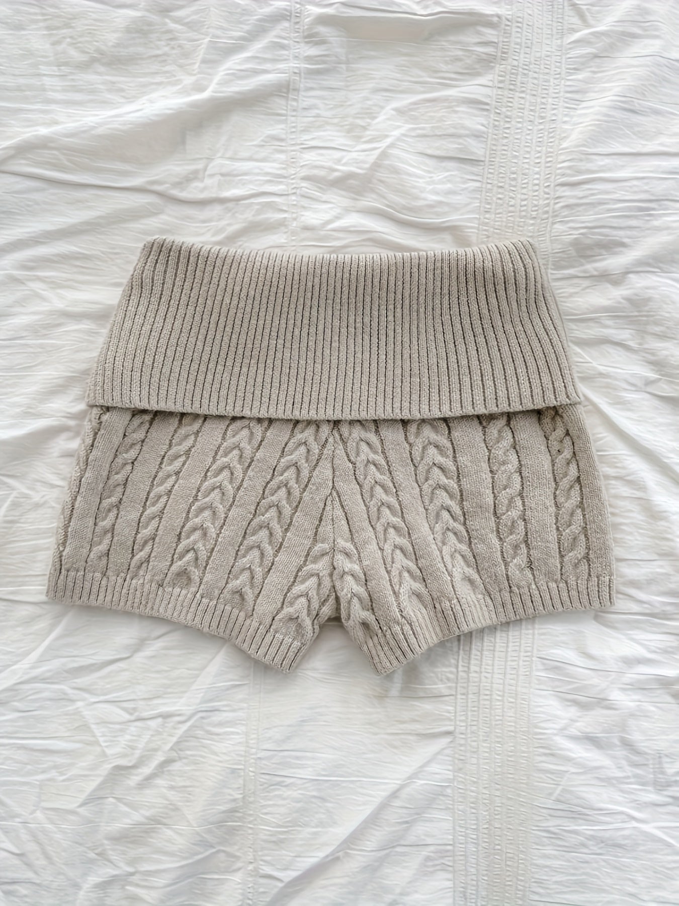 Lapel Button Waist Sweater Shorts