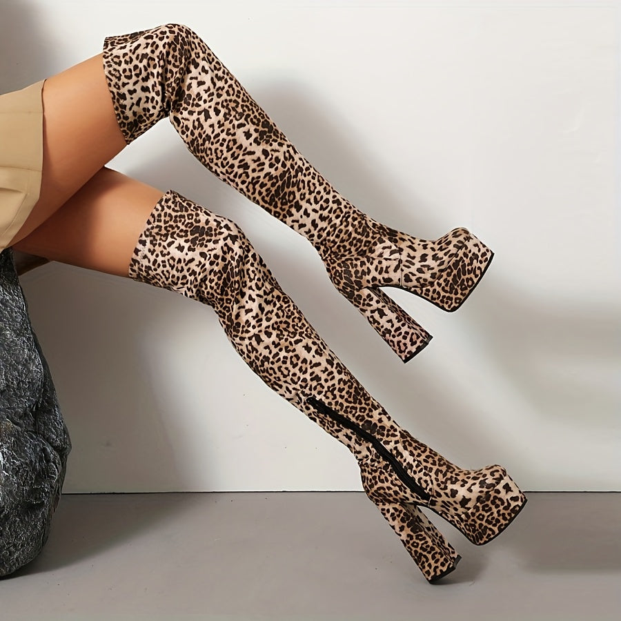 Leopard Print Over The Knee Boots