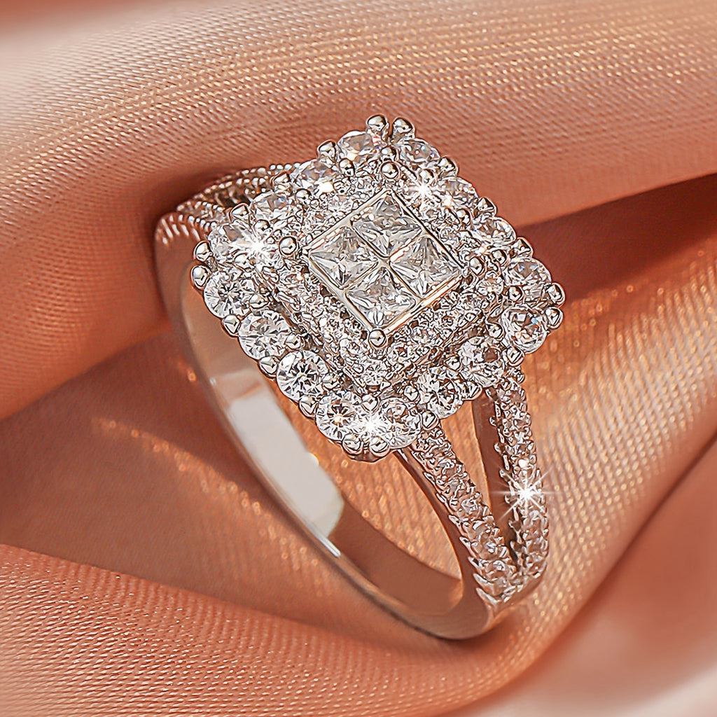 Large Multi Row White Synthetic Zirconia Ring