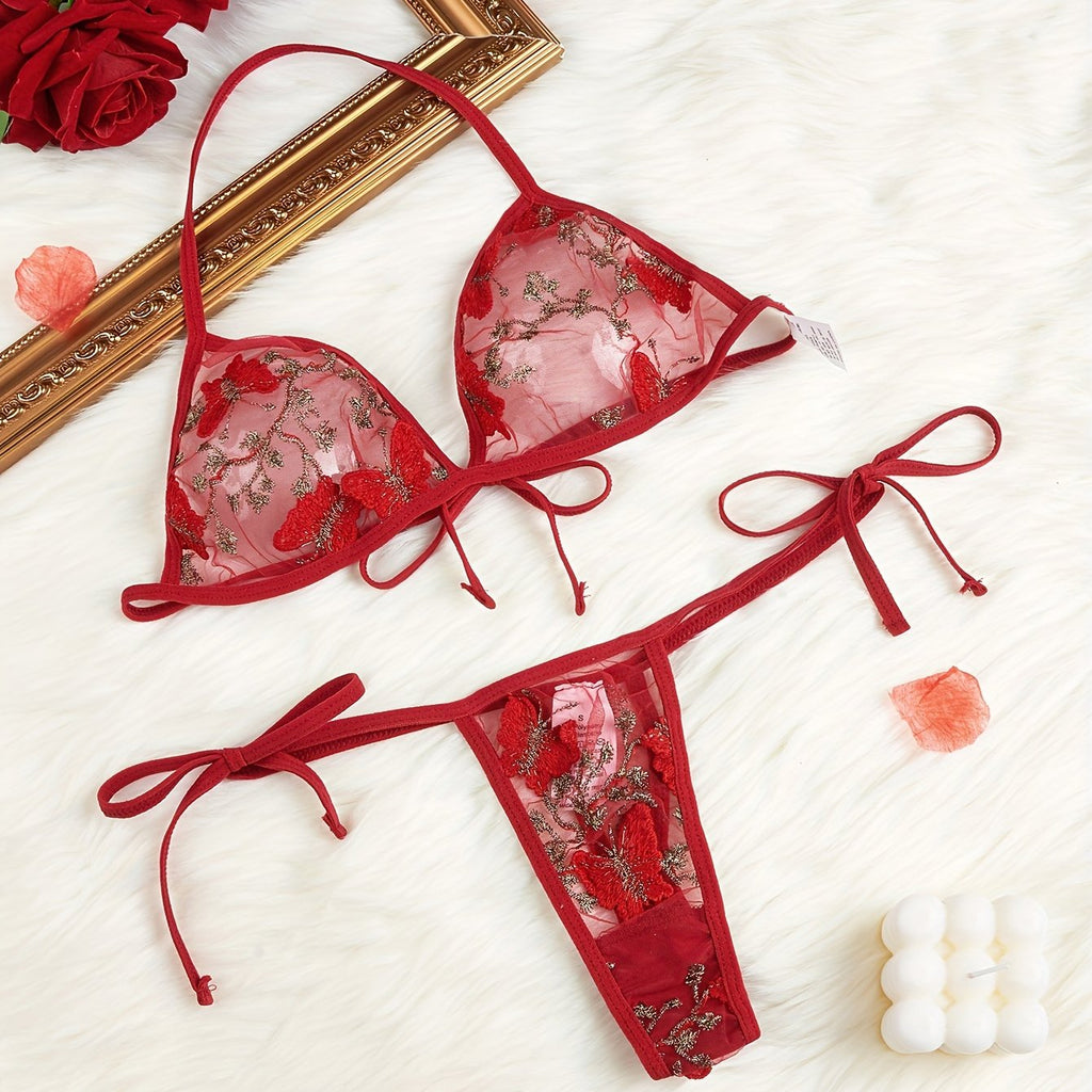Butterfly Embroidery Transparent Lingerie Set
